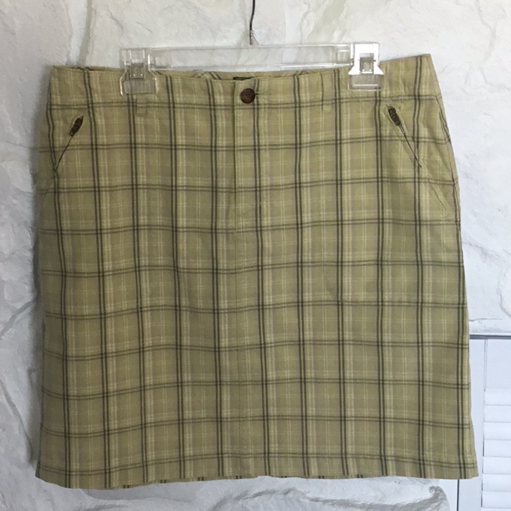 Eddie Bauer Lime Green Plaid Skirt W Pockets